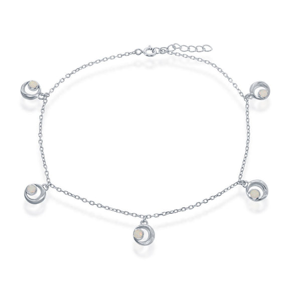 Sterling Silver Crescent Moon Anklet with White Opal