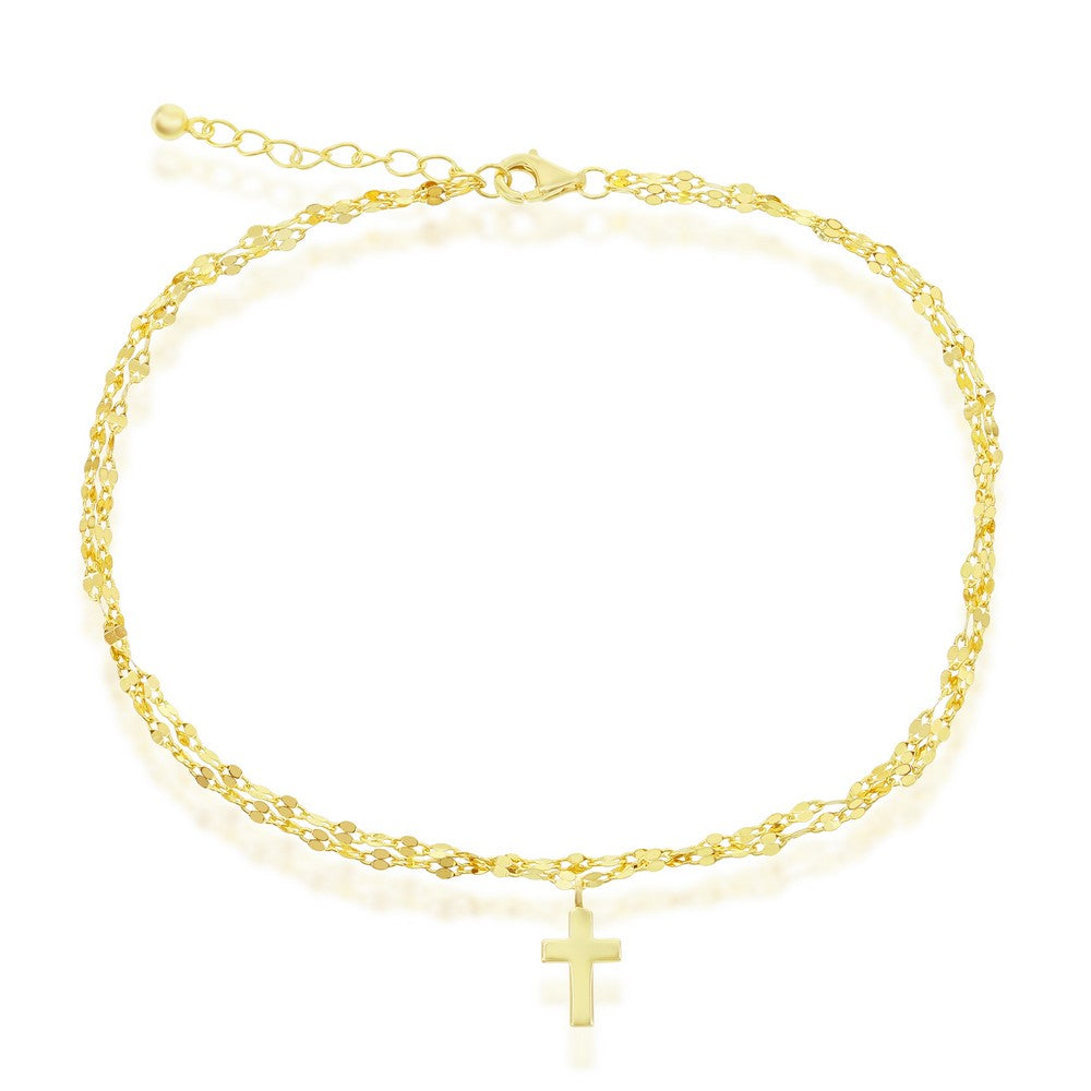 Gold-Plated Double Strand w/ Cross Charm Anklet