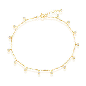 Gold-Plated Bezel-Set CZ Charms Anklet