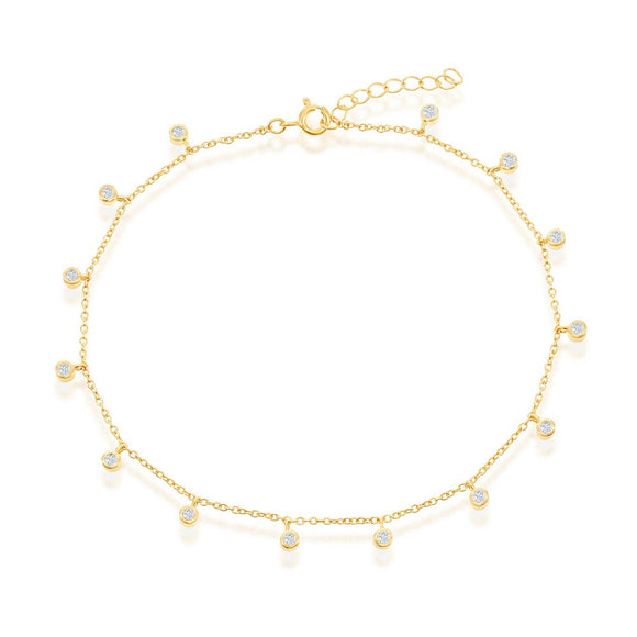 Gold-Plated Bezel-Set CZ Charms Anklet