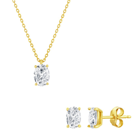 Gold-Plated Oval Pendant & Stud Earring Set
