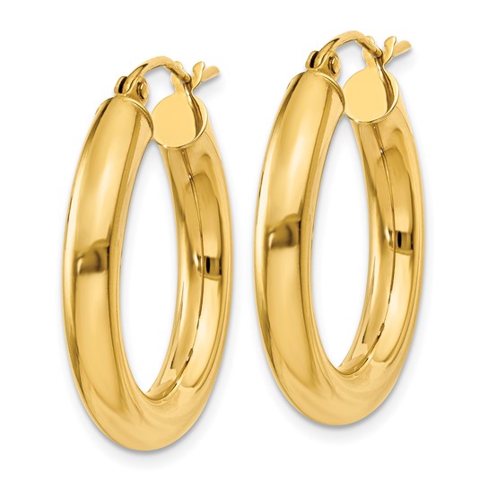 14K Polished 4mm Lightweight Tube Hoop Earrings