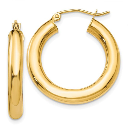 14K Polished 4mm Lightweight Tube Hoop Earrings