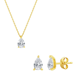Gold-Plated Pear Pendant & Stud Earring Set