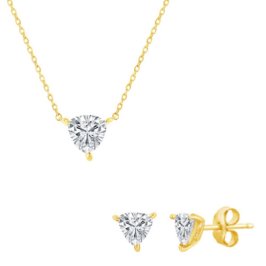 Gold-Plated Trillion Pendant & Stud Earring Set