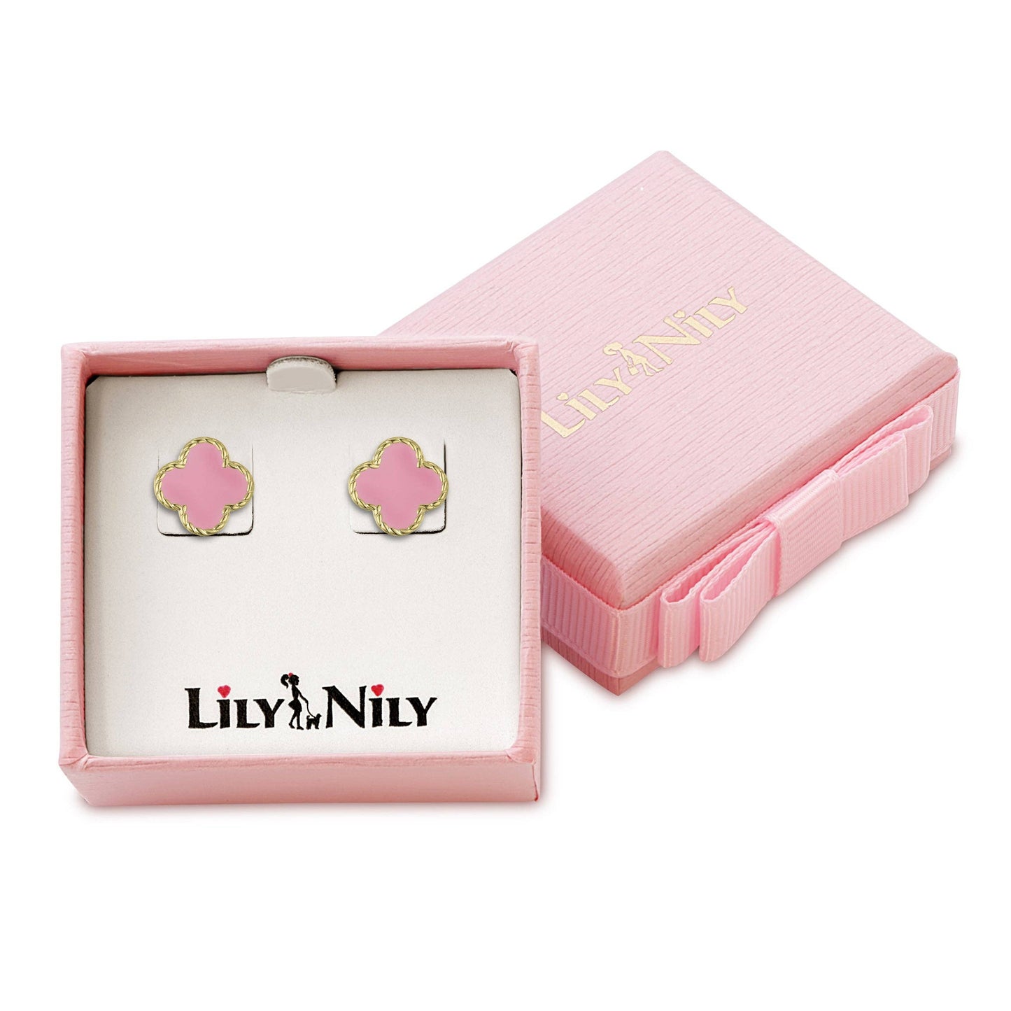 Pink Four Leaf Clover Stud Earrings