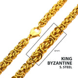 6mm Gold Plated Steel King Byzantine Chain Necklace 20"