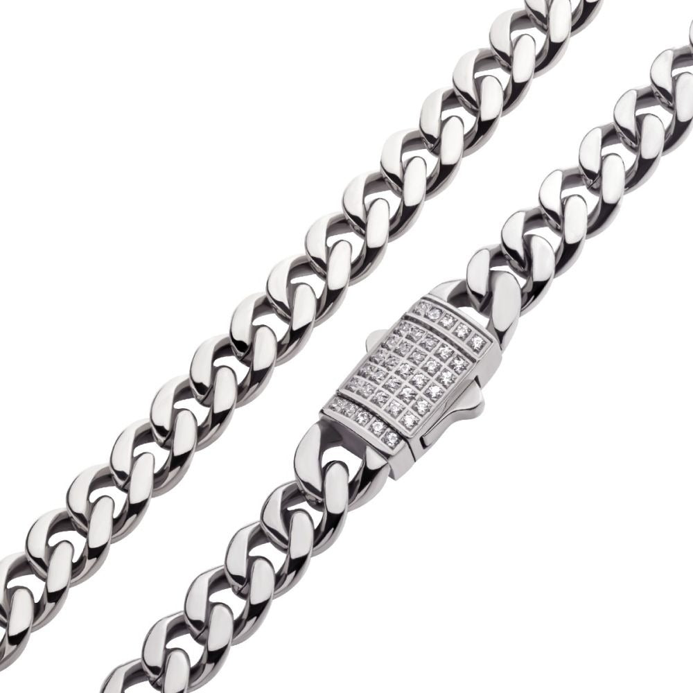 Steel Miami Cuban Chain Necklace with CZ Clasp 24"