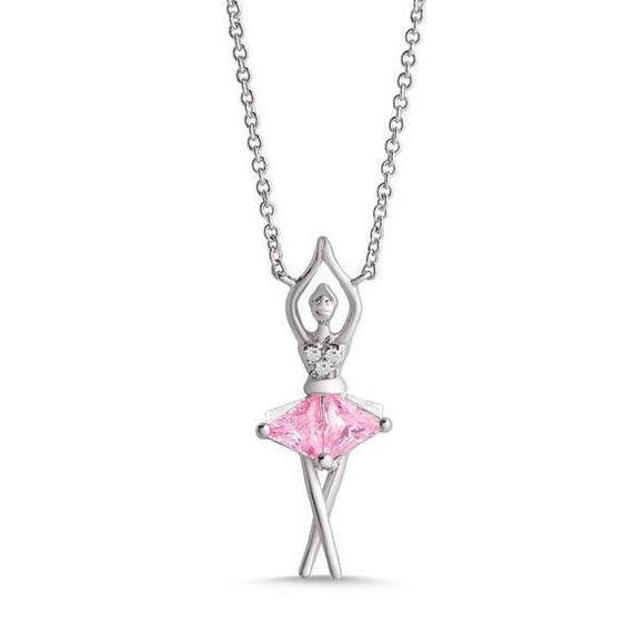 Pink & White CZ Ballerina Necklace in Sterling Silver
