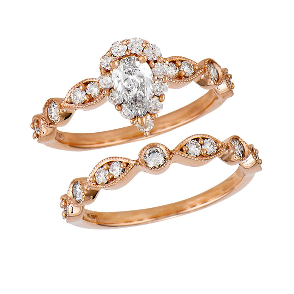 14K Rose Gold Pear-Shape Diamond Ring Set