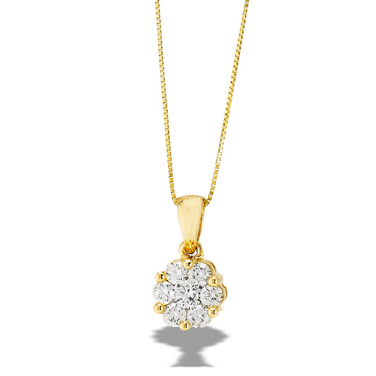 14K Yellow Gold Diamond Cluster Pendant