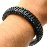 Black Leather Blue Ball Edge Bracelet