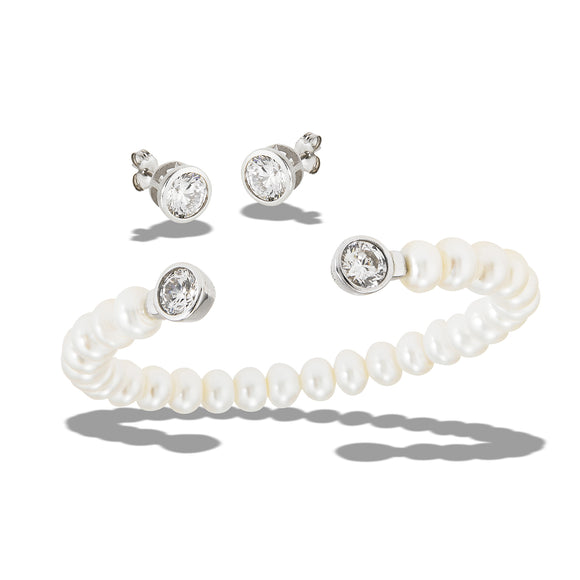 Sterling Silver Fresh Water Pearl Earrings & Bracelet Set