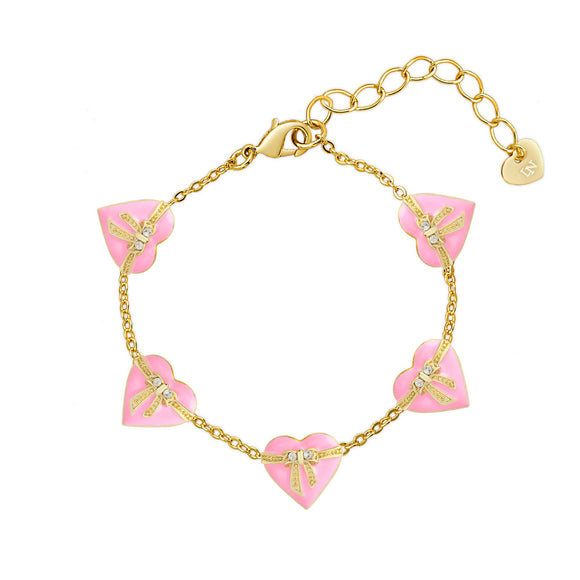 Heart And Ribbon Bow Link Bracelet