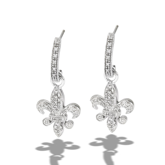 Sterling Silver Diamond Fleur de Lis Earrings
