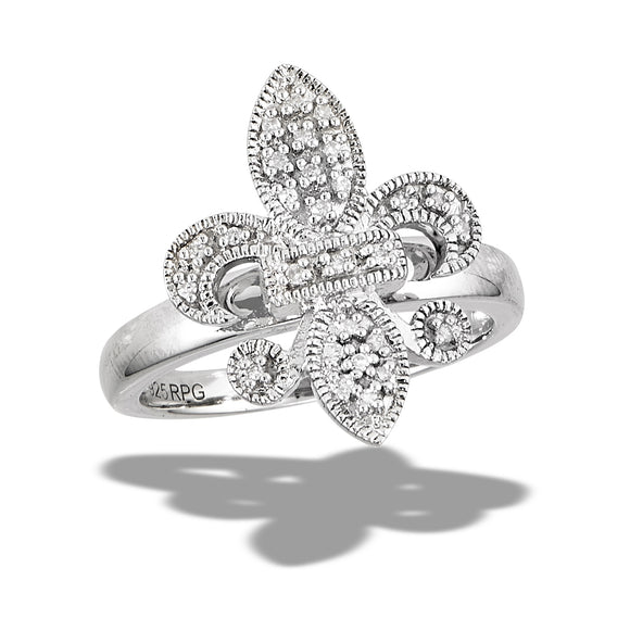 Sterling Silver Diamond Fleur de Lis Ring