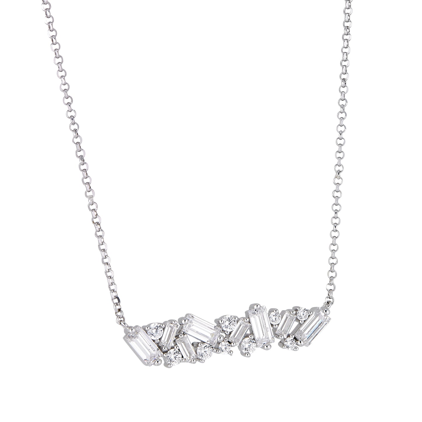 Sterling Silver Baguette Bar Necklace