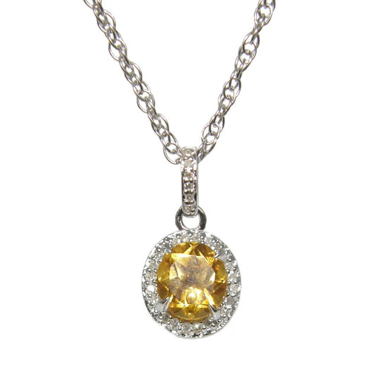 Sterling Silver Citrine & Diamond Pendant