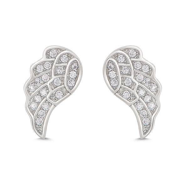 Angel Wings CZ Stud Earrings In Sterling Silver