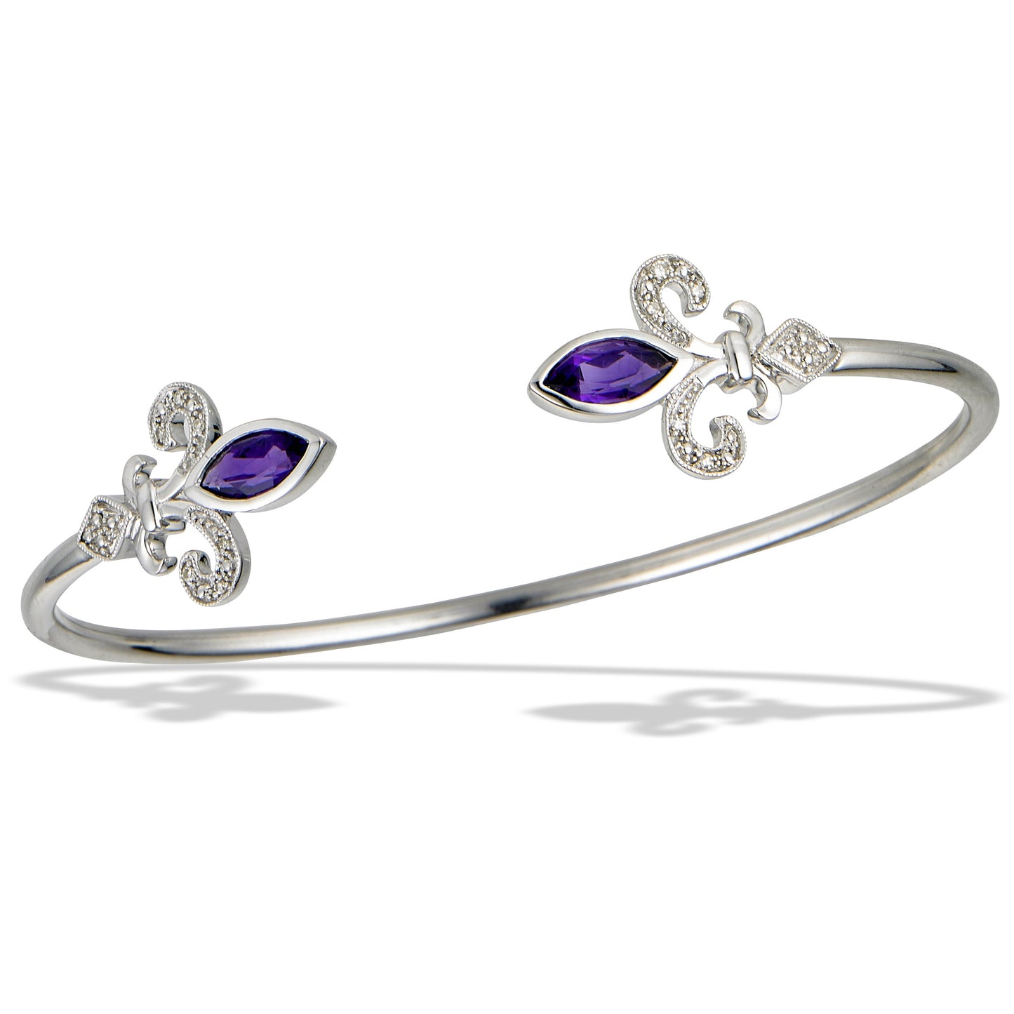 Fleur de Lis Amethyst & Diamond Bangle Bracelet