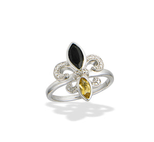 Fleur de Lis Onyx and Citrine Diamond Ring