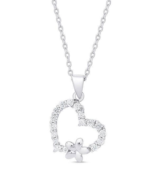 CZ Heart And Flower Pendant In Sterling Silver