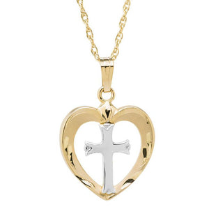 14K Gold-Filled & Sterling Silver Heart with Cross Pendant