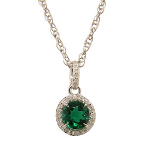 Sterling Silver Emerald & Diamond Pendant