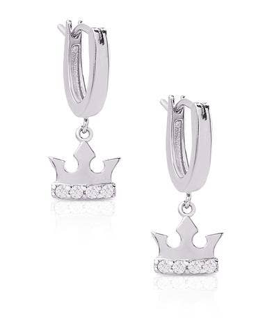 Princess Crown Drop Earrings In Sterling Silver