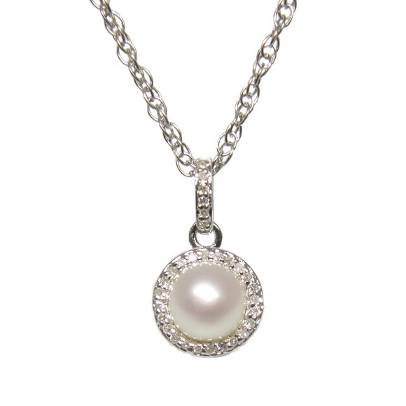 Sterling Silver Pearl & Diamond Pendant