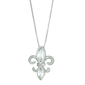 Fleur de Lis White Sapphire and Diamond Pendant