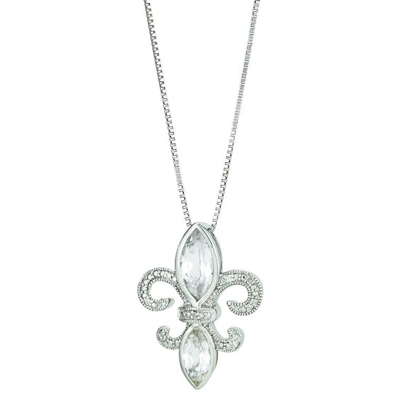 Fleur de Lis White Sapphire and Diamond Pendant