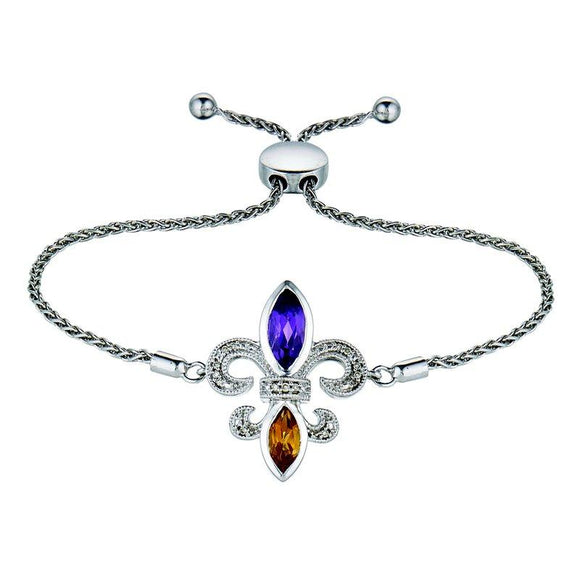 Fleur de Lis Amethyst & Citrine Diamond Bolo-Style Bracelet