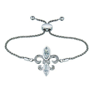 Fleur de Lis White Sapphire & Diamond Bolo-Style Bracelet