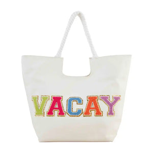 Canvas "Vacay" Patch Tote Bag