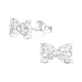 Crystal Bow Stud Earrings in Sterling Silver