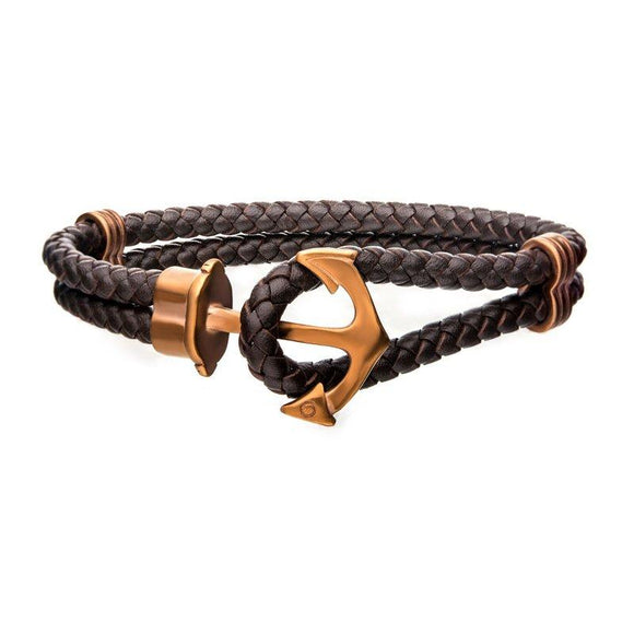 Brown Leather Bracelet with Anchor