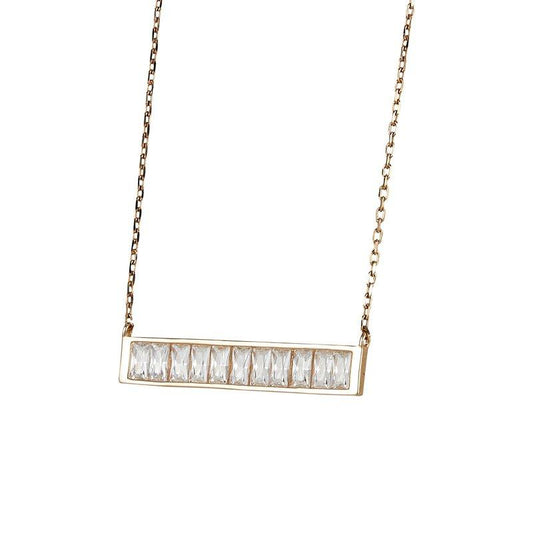 Rose Gold Plated Baguette Bar Necklace