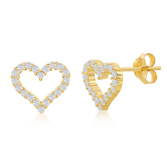Yellow Gold Plated Heart Stud Earrings