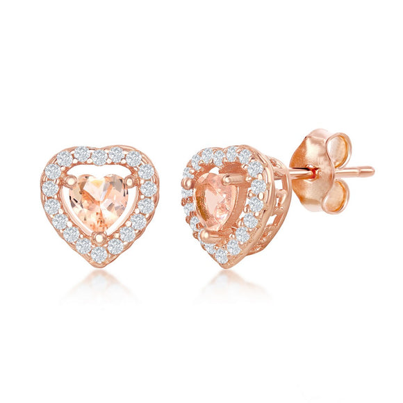 Rose Gold Plated Heart Morganite Stud Earrings