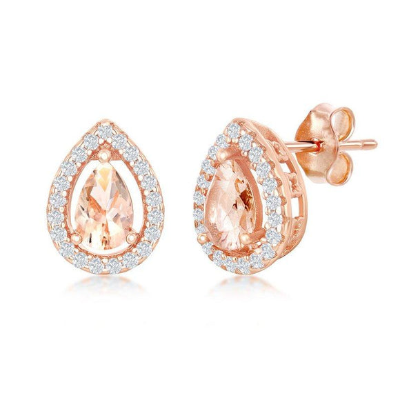 Rose Gold Plated Pear Morganite Stud Earrings