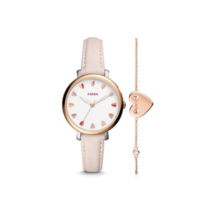 Fossil Jaqueline Pastel Pink Leather Watch & Jewelry Set