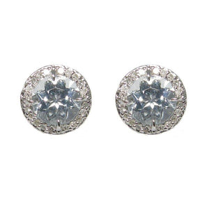 Sterling Silver Aquamarine & Diamond Stud Earrings