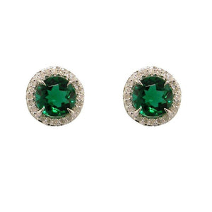 Sterling Silver Emerald & Diamond Stud Earrings