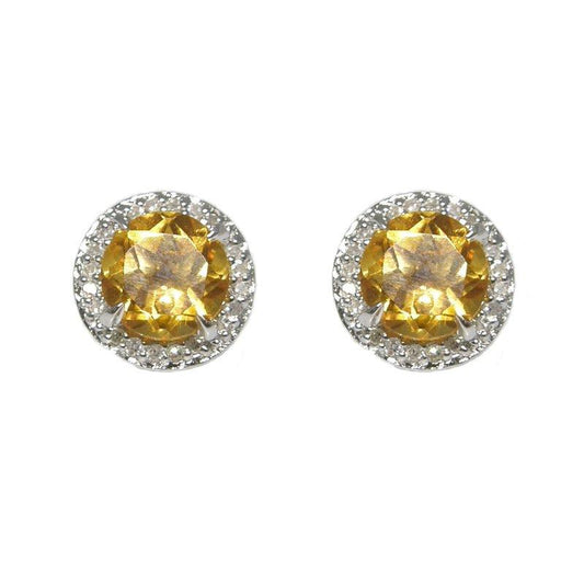 Sterling Silver Citrine & Diamond Stud Earrings