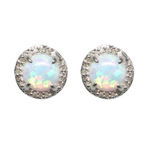 Sterling Silver Opal & Diamond Stud Earrings