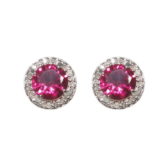 Sterling Silver Ruby & Diamond Stud Earrings