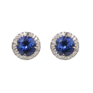 Sterling Silver Sapphire & Diamond Stud Earrings