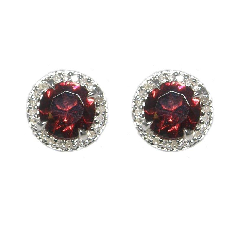 Sterling Silver Garnet & Diamond Stud Earrings