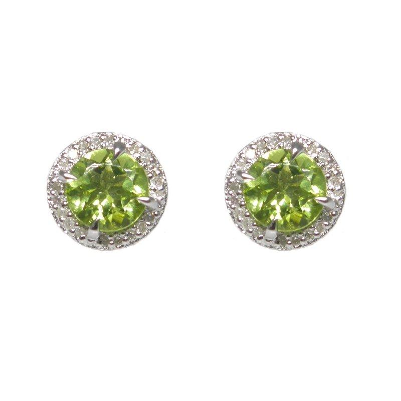 Sterling Silver Peridot & Diamond Stud Earrings